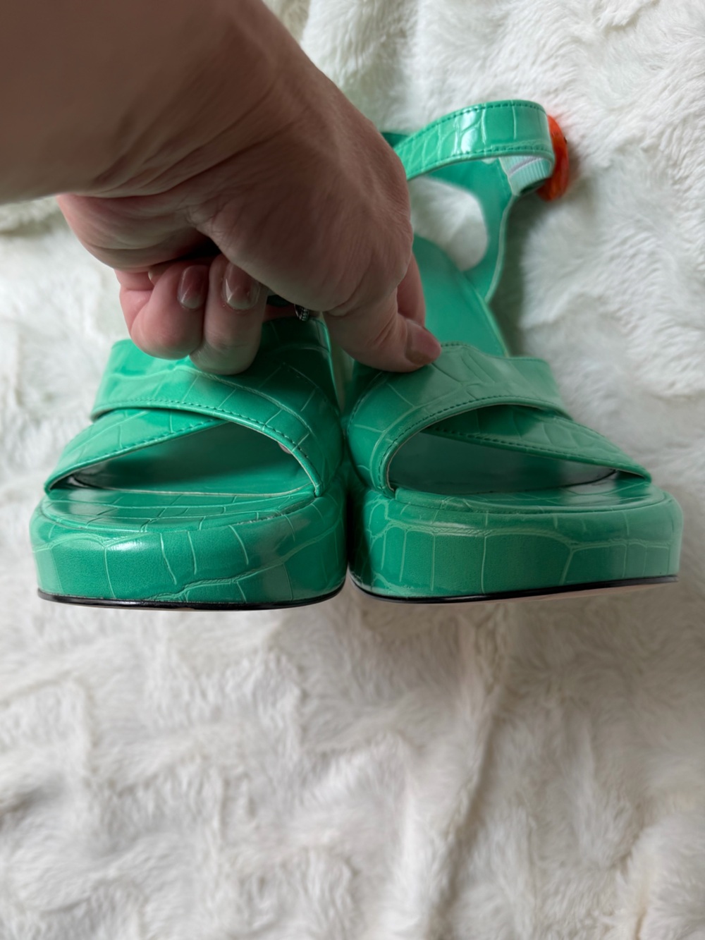NWOT! Circus by Sam Edelman Peony platform sandals in bright jade green croc - Picture 5 of 8